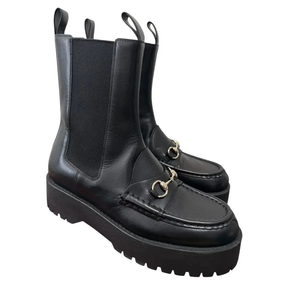 Gucci Horsebit Chelsea Black Leather Platform Boot 39 Classic
